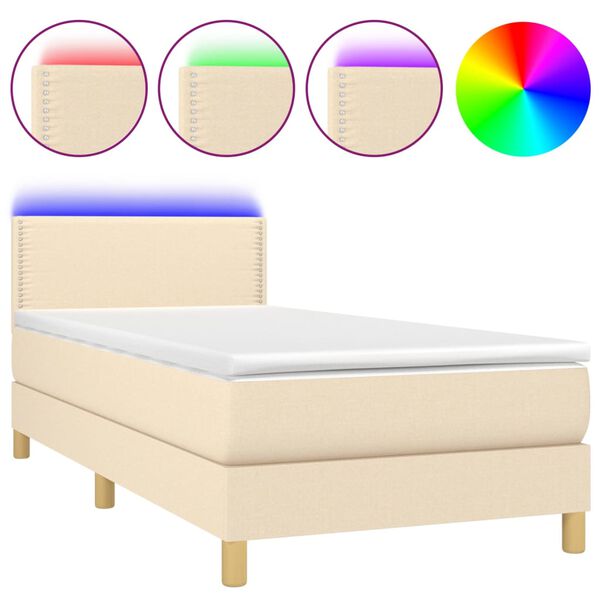 vidaXL Box spring postel s matrac&iacute; a LED kr&eacute;mov&aacute; 90x190 cm textil