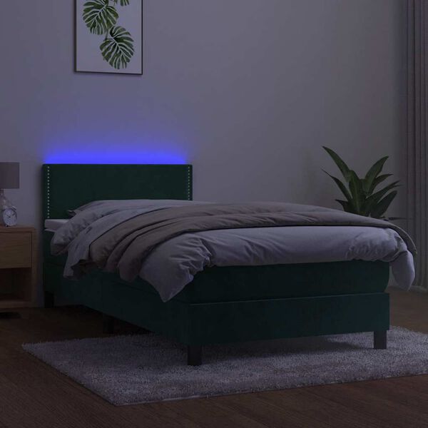 vidaXL Box spring postel s matrac&iacute; a LED tmavě zelen&aacute; 80x200 cm samet