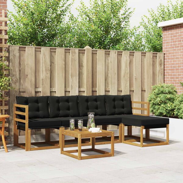 vidaXL Venkovn&iacute; pohovkov&aacute; souprava s pol&scaron;t&aacute;řem 6 pcs Přirozen&aacute; a čern&aacute;