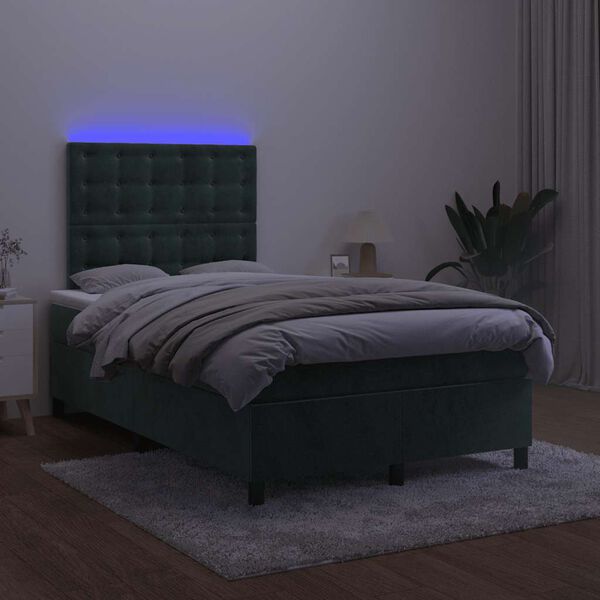 vidaXL Box spring postel s matrac&iacute; a LED tmavě zelen&aacute; 120x190 cm samet