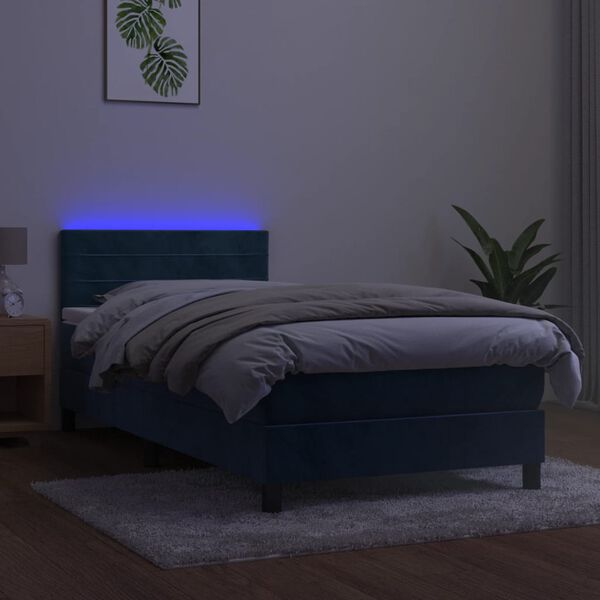 vidaXL Box spring postel s matrac&iacute; a LED tmavě modr&aacute; 80 x 200 cm samet