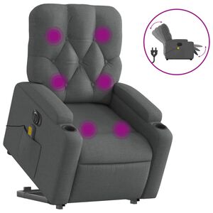vidaXL Elektrick&eacute; zvedac&iacute; mas&aacute;žn&iacute; polohovac&iacute; křeslo tmavě &scaron;ed&eacute; textil