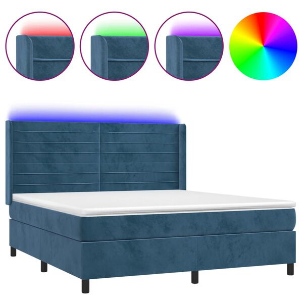 vidaXL Box spring postel s matrac&iacute; a LED tmavě modr&aacute; 180x200 cm samet
