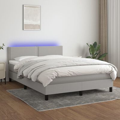 vidaXL Box spring postel s matrací a LED světle šedá 140x200 cm textil