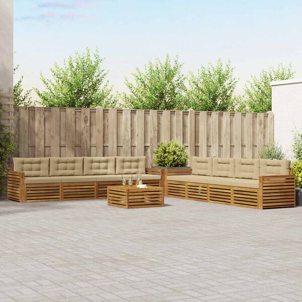 vidaXL Venkovn&iacute; pohovkov&aacute; souprava 9 pcs Přirozen&aacute; a B&eacute;žov&aacute;