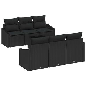vidaXL Set pohovek s pol&scaron;t&aacute;řem s &uacute;loži&scaron;těm 7 pcs Čern&aacute; polyratan