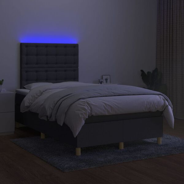 vidaXL Box spring postel s matrac&iacute; a LED tmavě &scaron;ed&aacute; 120x200 cm textil