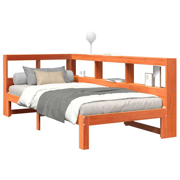 vidaXL Postel s knihovnou bez matrace hněd&aacute; 100x200 cm masiv borovice