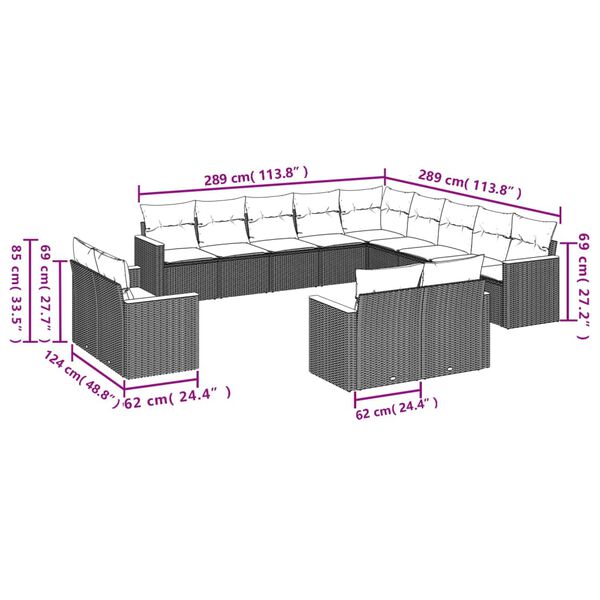 vidaXL 13d&iacute;ln&yacute; zahradn&iacute; sedac&iacute; souprava s podu&scaron;kami čern&yacute; polyratan