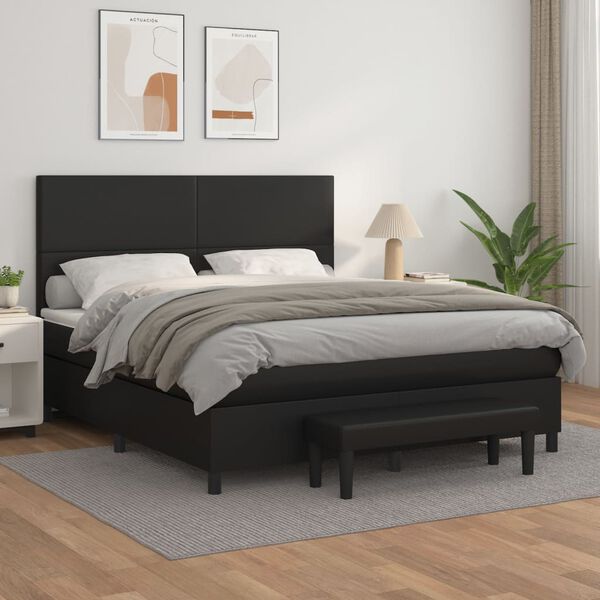 vidaXL Box spring postel s matrac&iacute; čern&aacute; 160x200 cm uměl&aacute; kůže