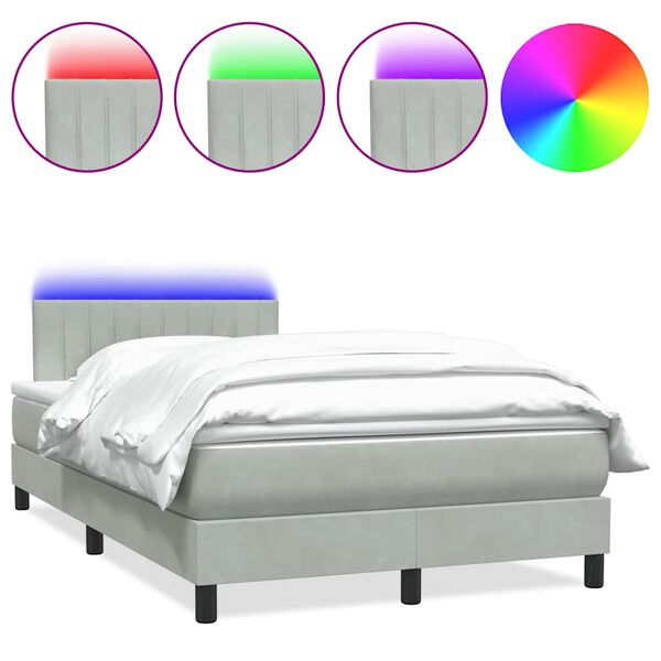 vidaXL Box spring postel s matrac&iacute; a LED světle &scaron;ed&aacute; 120x210 cm samet