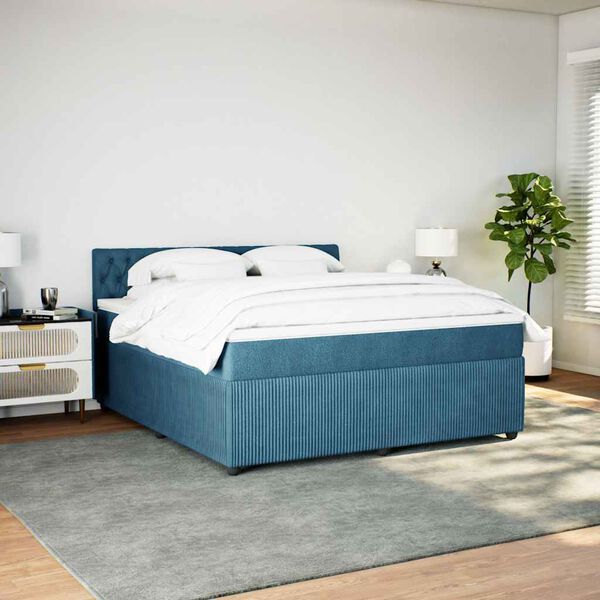 vidaXL Box spring postel s matrac&iacute; modr&aacute; 180 x 200 cm samet