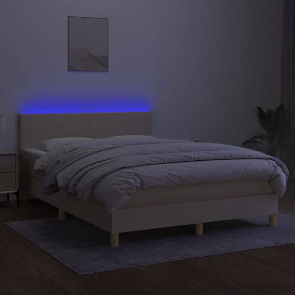 vidaXL Box spring postel s matrac&iacute; a LED kr&eacute;mov&aacute; 140x190 cm textil