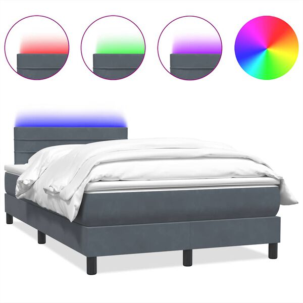 vidaXL Box spring postel s matrac&iacute; a LED tmavě &scaron;ed&aacute; 120x220 cm samet