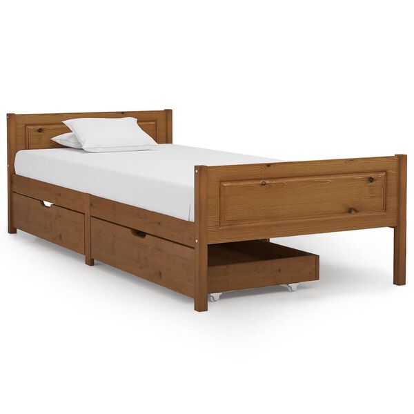 vidaXL R&aacute;m postele 2 z&aacute;suvky medově hněd&yacute; masivn&iacute; borovice 90 x 200 cm