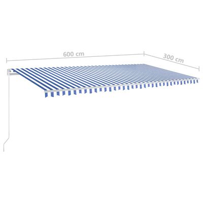 vidaXL Automatická zatahovací markýza se sloupky 6 x 3 m modrobílá