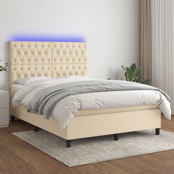 vidaXL Box spring postel s matrac&iacute; a LED kr&eacute;mov&aacute; 140x200 cm textil