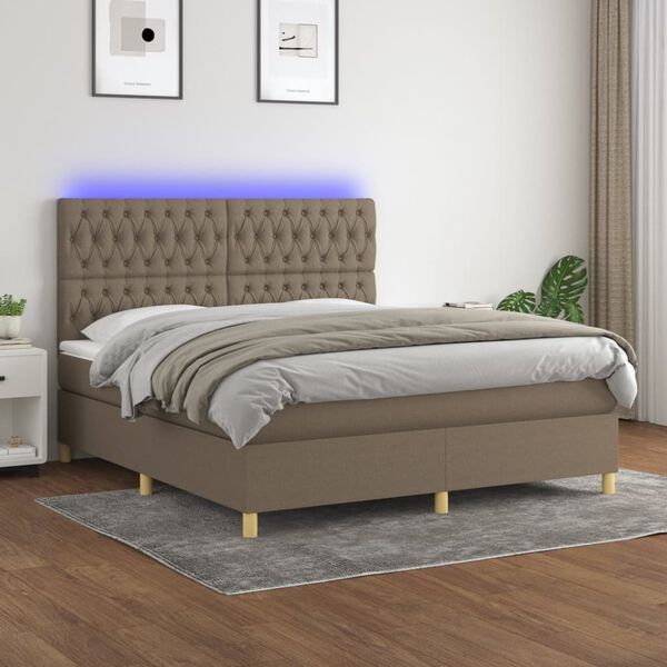 vidaXL Box spring postel s matrac&iacute; a LED taupe 160x200 cm textil
