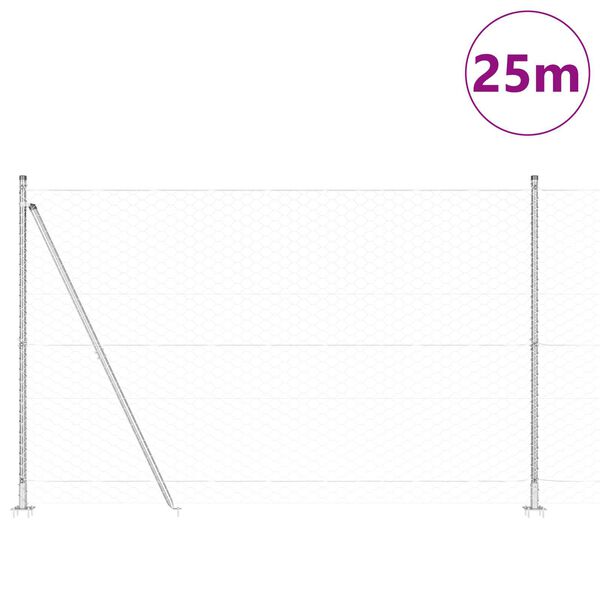 vidaXL Plotov&yacute; sloupek. Stř&iacute;brn&aacute; 25 x 1,5 m (50 mm mř&iacute;žka) Ocel