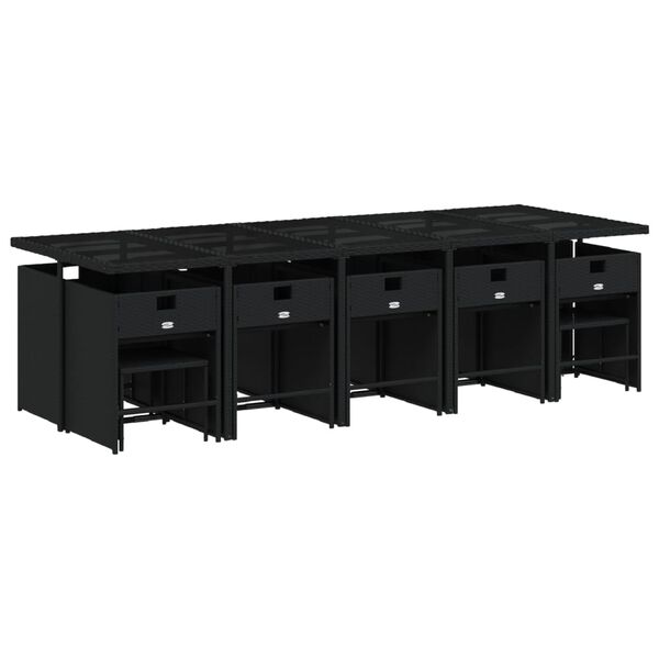 vidaXL 15d&iacute;ln&yacute; zahradn&iacute; j&iacute;deln&iacute; set s podu&scaron;kami čern&yacute; polyratan