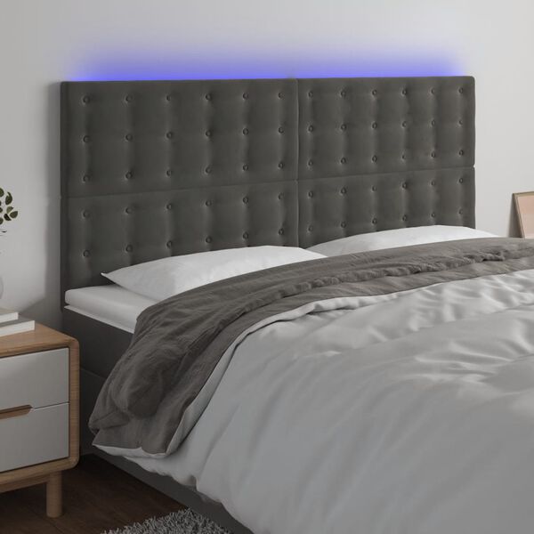 vidaXL Čelo postele s LED tmavě &scaron;ed&eacute; 160x5x118/128 cm samet