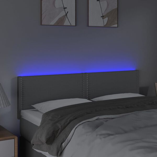 vidaXL Čelo postele s LED světle &scaron;ed&eacute; 144 x 5 x 78/88 cm textil