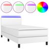 vidaXL Box spring postel s matrac&iacute; a LED b&iacute;l&aacute; 90x190 cm uměl&aacute; kůže