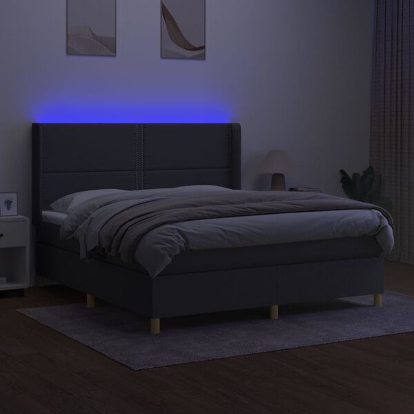 vidaXL Box spring postel s matrac&iacute; a LED tmavě &scaron;ed&aacute; 180x200 cm textil