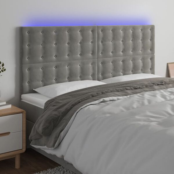 vidaXL Čelo postele s LED světle &scaron;ed&eacute; 200x5x118/128 cm samet