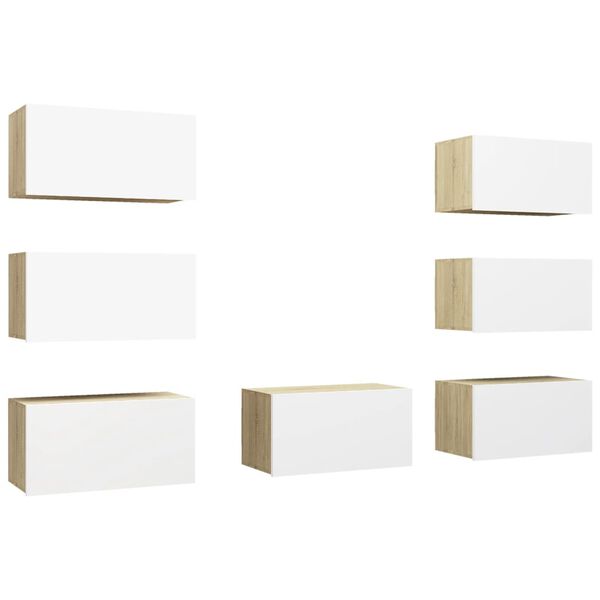 vidaXL TV skříňky 7 ks bílé a dub sonoma 30,5 x 30 x 60 cm dřevotříska