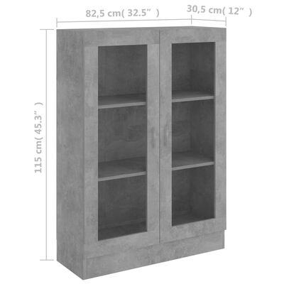 vidaXL Prosklená skříň betonově šedá 82,5 x 30,5 x 115 cm dřevotříska