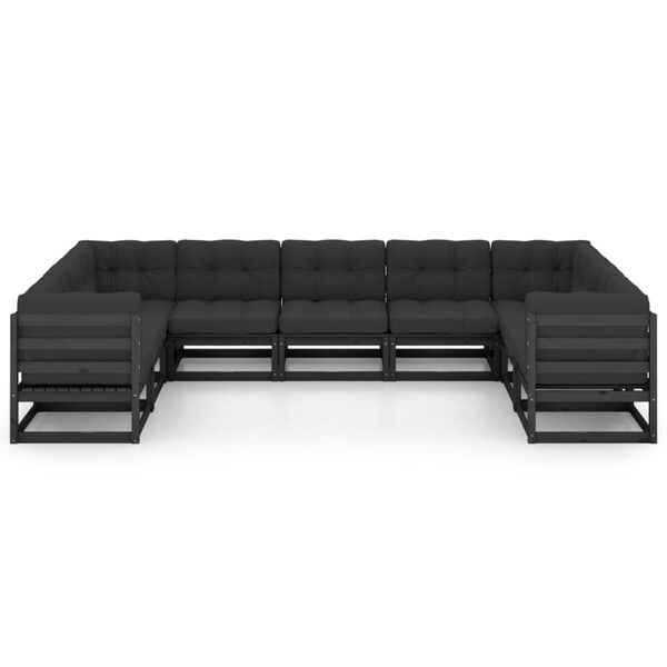 vidaXL 9d&iacute;ln&aacute; zahradn&iacute; souprava s podu&scaron;kami čern&aacute; masivn&iacute; borovice