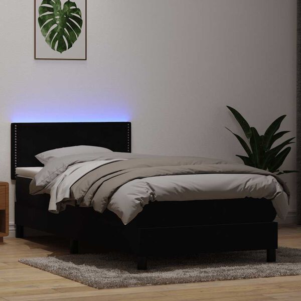 vidaXL Box spring postel s matrac&iacute; a LED čern&aacute; 90x220 cm samet