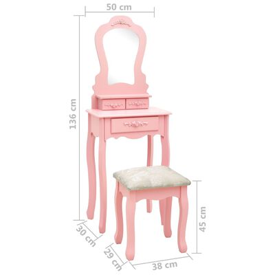vidaXL Toaletní stolek se stoličkou růžový 50 x 59 x 136 cm pavlovnia