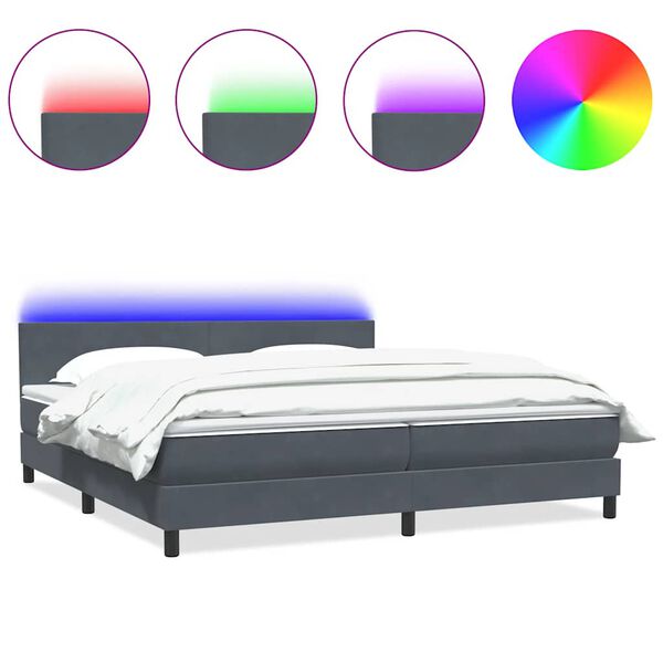 vidaXL Box spring postel s matrac&iacute; a LED tmavě &scaron;ed&aacute; 200x210 cm samet