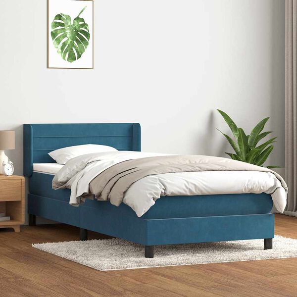vidaXL Box spring postel s matrac&iacute; tmavě modr&aacute; 80x220 cm samet
