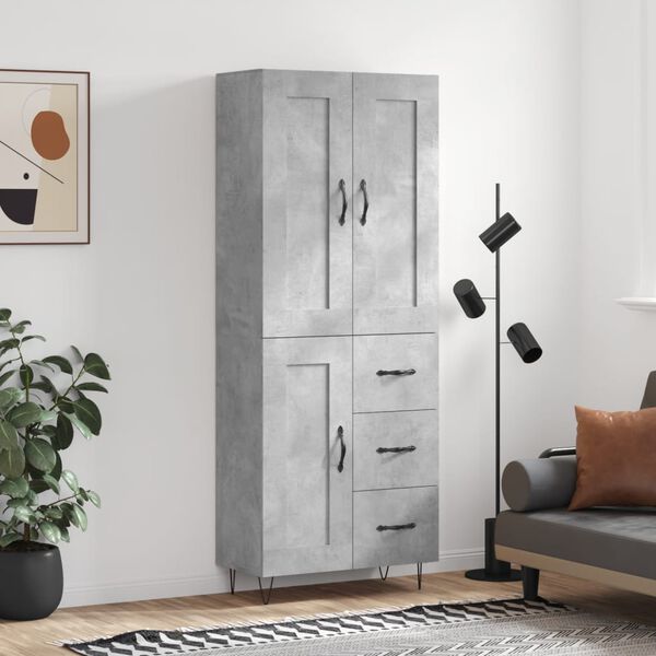 vidaXL Skř&iacute;ň highboard betonově &scaron;ed&aacute; 69,5x34x180 cm kompozitn&iacute; dřevo