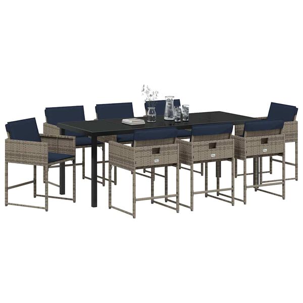 vidaXL Zahradn&iacute; j&iacute;deln&iacute; souprava s pol&scaron;t&aacute;řem 9 pcs &Scaron;ed&aacute; polyratan