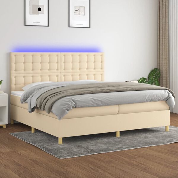vidaXL Box spring postel s matrac&iacute; a LED kr&eacute;mov&aacute; 200x200 cm textil