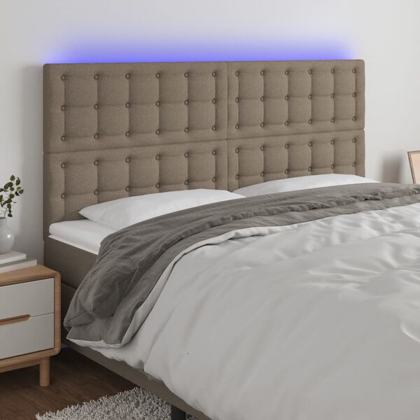 vidaXL Čelo postele s LED taupe 200x5x118/128 cm textil