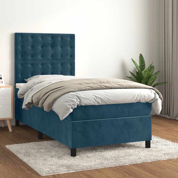 vidaXL Box spring postel s matrac&iacute; tmavě modr&aacute; 100x200 cm samet
