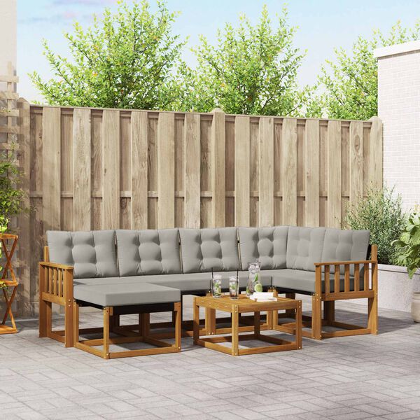 vidaXL Venkovn&iacute; pohovkov&aacute; souprava 7 pcs Př&iacute;rodn&iacute; a světle &scaron;ed&aacute;