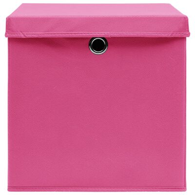 vidaXL Úložné boxy s víky 10 ks růžové 32 x 32 x 32 cm textil