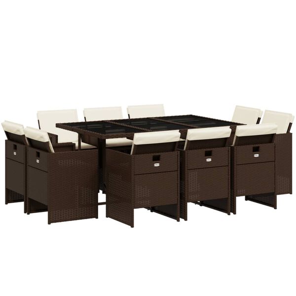 vidaXL 11d&iacute;ln&yacute; zahradn&iacute; j&iacute;deln&iacute; set s podu&scaron;kami hněd&yacute; polyratan