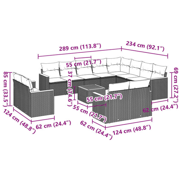 vidaXL 13d&iacute;ln&yacute; zahradn&iacute; sedac&iacute; souprava s podu&scaron;kami čern&yacute; polyratan