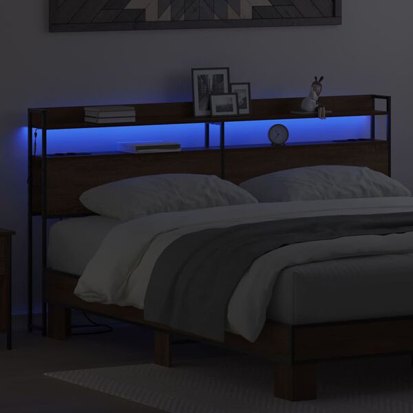 vidaXL &Uacute;ložn&eacute; čelo postele s polic&iacute; Hněd&yacute; dub 180 cm Kompozitn&iacute; dřevo