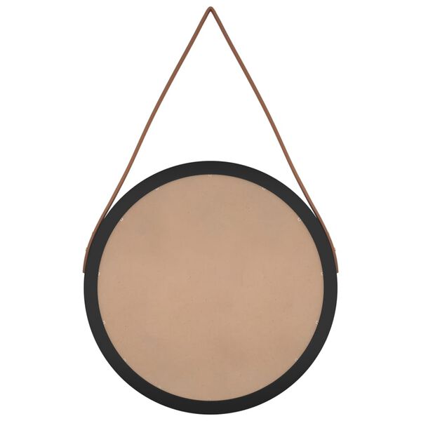 vidaXL N&aacute;stěnn&eacute; zrcadlo s popruhem čern&eacute; &Oslash; 45 cm
