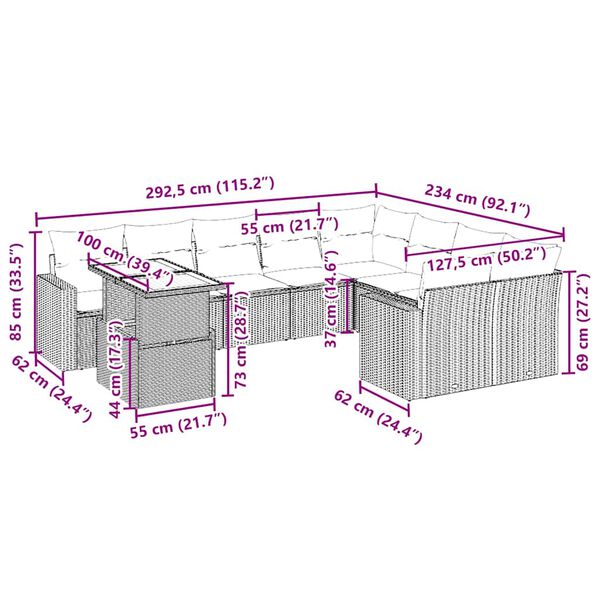 vidaXL 10dílná zahradní sedací souprava s poduškami béžová polyratan