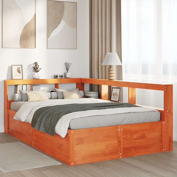 vidaXL Postel s knihovnou bez matrace hněd&aacute; 120x190 cm masiv borovice