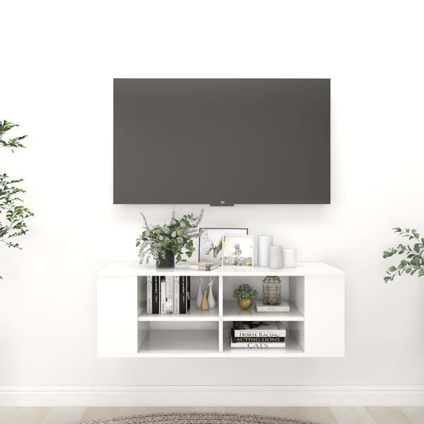 vidaXL N&aacute;stěnn&aacute; TV skř&iacute;ňka b&iacute;l&aacute; vysok&yacute; lesk 102x35x35 cm dřevotř&iacute;ska